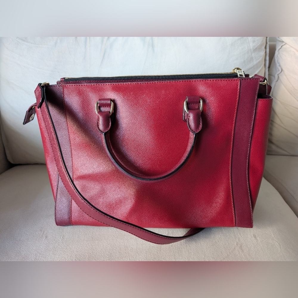 Karl Lagerfeld Saffiano Leather Satchel, Burgundy - Picture 5 of 13
